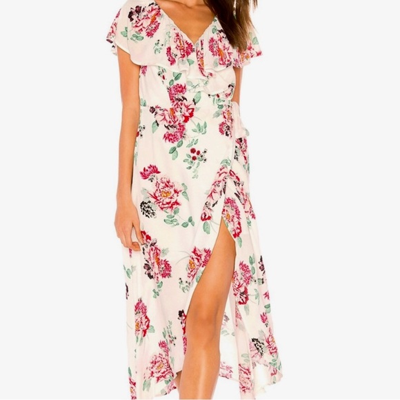 MINKPINK Dresses & Skirts - NWT MINKPINK Pretty Petals Wrap Front Dress Ivory Pink Floral High Low Womens XS